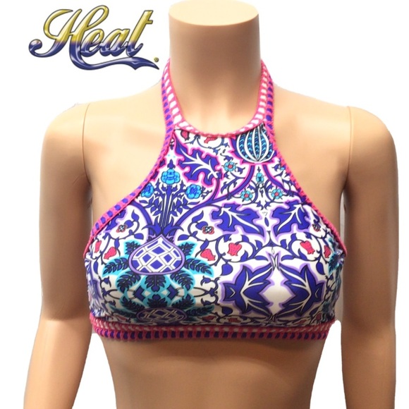 Heat Swimwear Crochet High Neck Halter Bikini Top - Picture 1 of 9